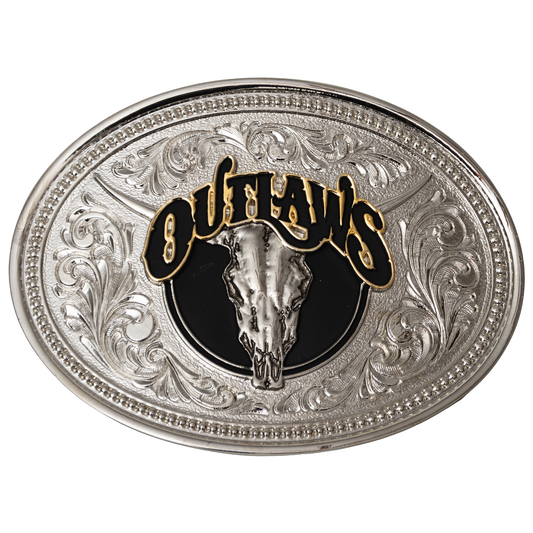 belt buckle-"Outlaws" with animal skull