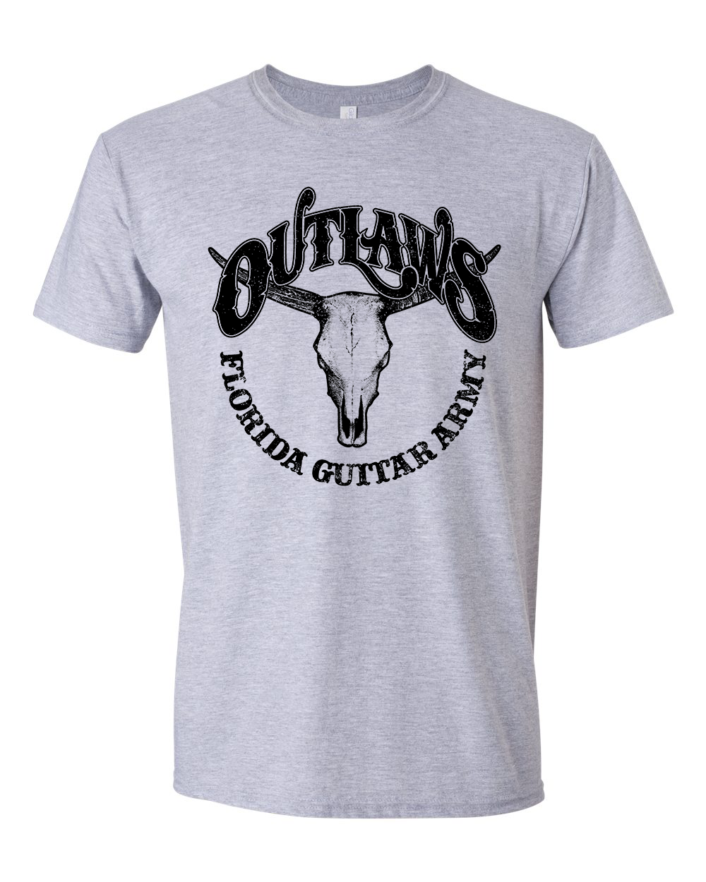 tee-grey-"Florida Guitar Army" with horned animal skull